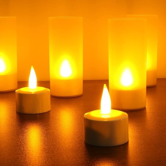 YASENN Rechargeable LED Candle Set – 12 Flameless Candles with Type-C Charging Base | Realistic Flickering Flame | Timer & Safe Design for Wedding, Restaurant & Home Decor