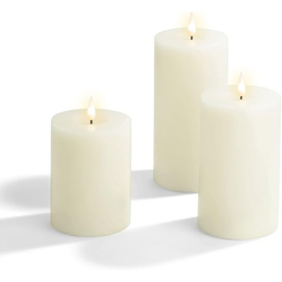 YASENN 3PCS Slim Convex LED Candle Light Set with Timer – Flameless, Flickering Bulb Flame | 10cm / 12.5cm / 15cm Heights | Safe for Indoor Decor & Gifting