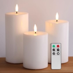YASENN 3-inch Thick Convex LED Candle Light Set – 3PCS (15cm, 12.5cm, 10cm) | Flameless Flickering LED Candles | Battery Operated (2×AA)