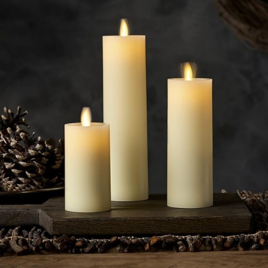 YASENN 3PCS Dancing Flame LED Candle Set with Timer – Flickering Swaying Flame | 12.5cm, 15cm & 17.5cm | Flameless, Battery Operated 