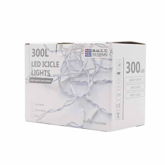 300 LED Icicle Christmas Lights with Twinkling Effect - 9 Meter (29.5ft) Display, 3 Meter Power Cord, Connectable Indoor/Outdoor Warm White String Lights for Windows, Party, Wedding, Holiday Decor