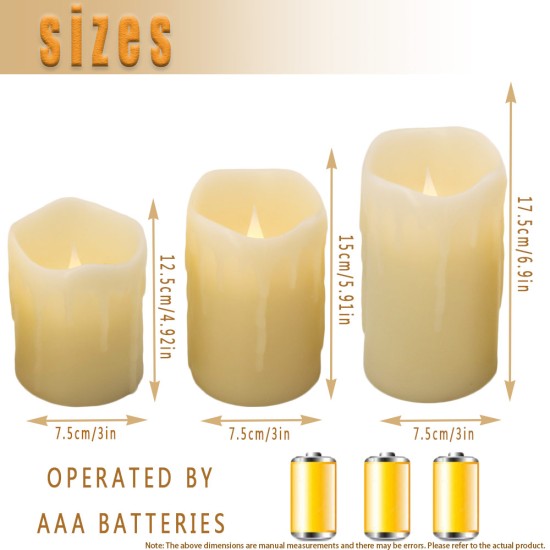 YASENN Jumping Flame LED Candle Light flickering Flame With Wax Pillar, Flameless Battery Operated LED Lights