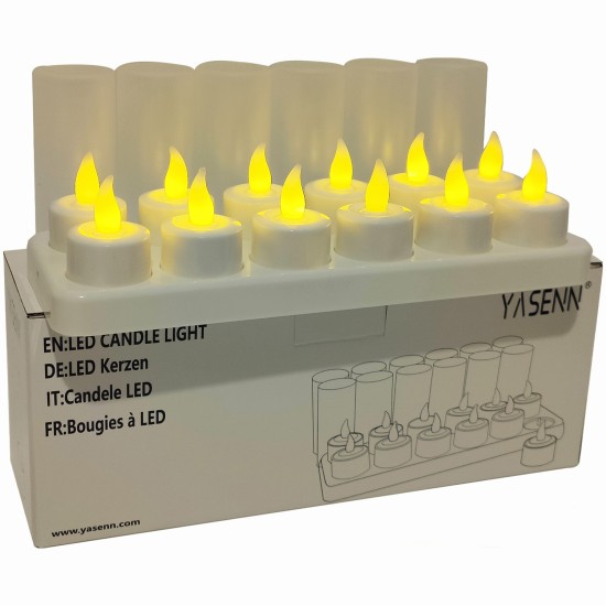 YASENN Rechargeable led tealight 12pcs with charging dock flameless candles Parties Weddings Bar Dinner Decorations