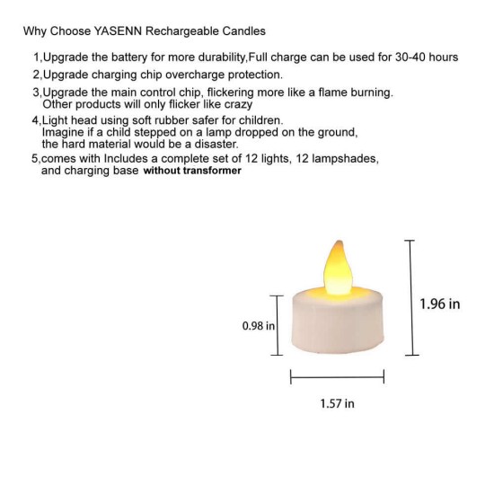 YASENN Rechargeable led tealight 12pcs with charging dock flameless candles Parties Weddings Bar Dinner Decorations