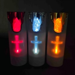 6PCS Electroplated Cross LED Candle Lights – 5.2×15cm Battery-Operated, Safe & Elegant for Church, Home & Event Decor