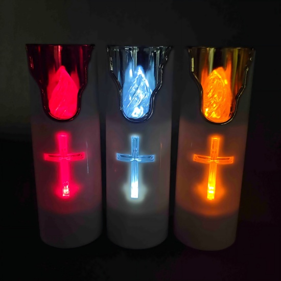 6PCS Electroplated Cross LED Candle Lights – 5.2×15cm Battery-Operated, Safe & Elegant for Church, Home & Event Decor