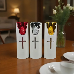 6PCS Electroplated Cross LED Candle Lights – 5.2×15cm Battery-Operated, Safe & Elegant for Church, Home & Event Decor