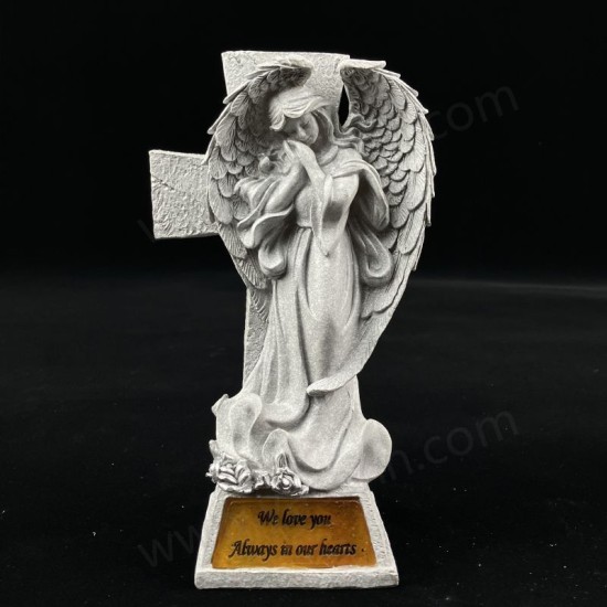 Resin Angel Solar LED Light with Flower Vase Warm White Constant Light